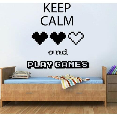 Play Games Wall Decal Keep Calm Words Vinyl Window Stickers Video Game Controller Playroom Teens Gamer Bedroom Home Decor E004