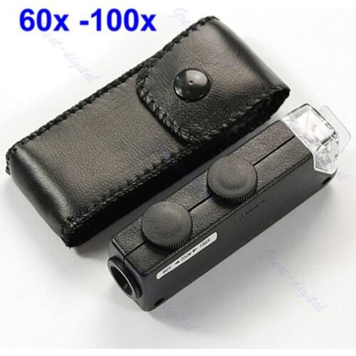 Mini Handheld 60x-100x Pocket Microscope Magnifer Loupe