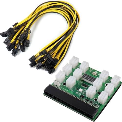 1200w/750w Breakout Board + 12pcs 6P Male to (6+2)8P Male Power Cables Kits For HP PSU GPU Mining Ethereum New