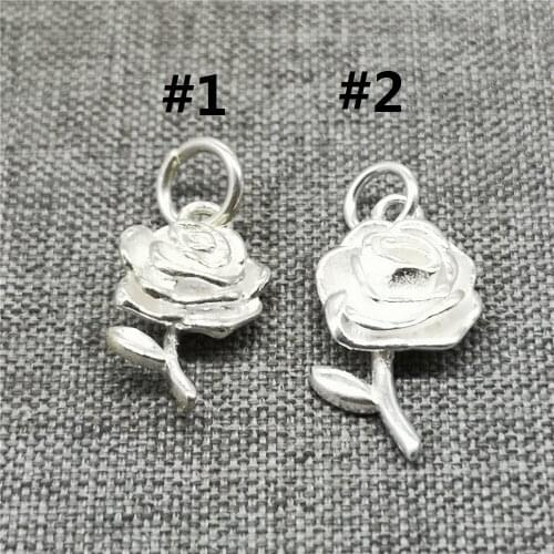 2 Pieces of 925 Sterling Silver Shiny Rose Flower Charms for Bracelet Necklace