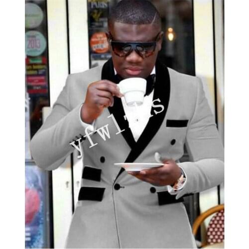 Handsome Double-Breasted Groomsmen Shawl Lapel Groom Tuxedos Mens Wedding Dress Man Blazer Prom Dinner (Jacket+Pants+Tie) A231