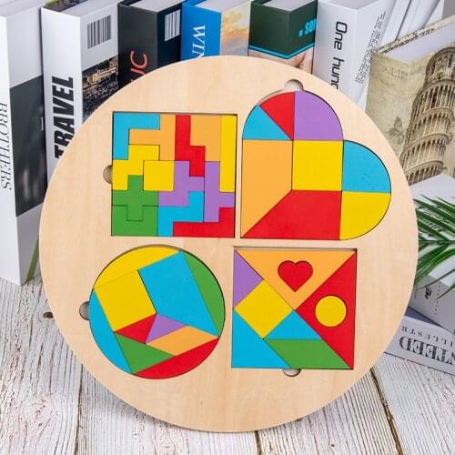 Colorful Wooden Tangram Brain Teaser Puzzle Toys Tetris Jigsaw Puzzle Game Preschool Intellectual Educational Kid Children Toy