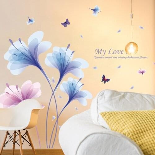 Creative Warm Dream Orchid Flowers Self-adhesive Wall Stickers Living Room TV Sofa Bedroom Bedside Decoration Mural art Decals