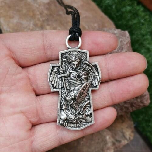 Archangel Michael St.Michael Protection Pendant Protect Me Saint Patron Shield Massive Prayer Meda Necklace 12pcs/lots