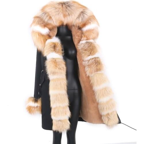 2021New Long Waterproof Parka Winter Jacket Women Faux Rabbit Fur Liner Natural Raccoon Fox Fur Outerwear Streetwear Removable