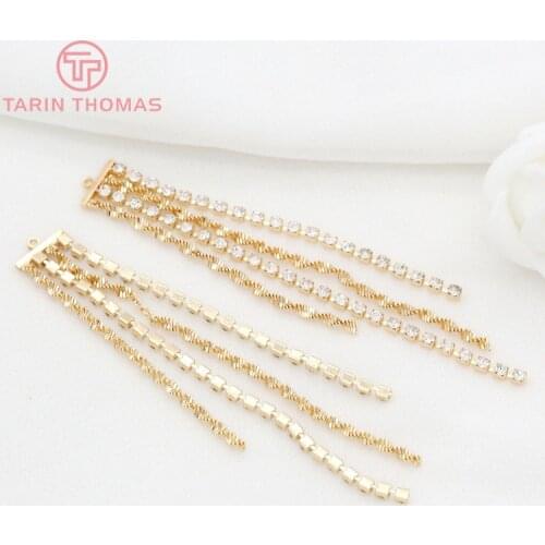 4PCS 80x11MM Hole 1MM 24K Gold Color Brass with Zircon Chain Earring Tassel High Quality DIY Jewelry Making Findings Accessories