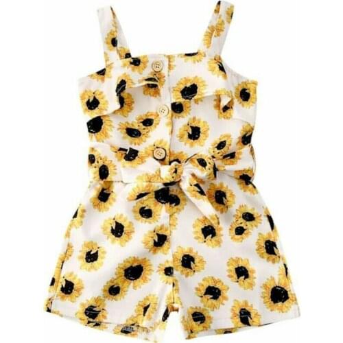 Cute Toddler Baby Girl Clothes Sling Strap Romper Jumpsuit Sunflower Summer Outfit Single Breasted Rompers
