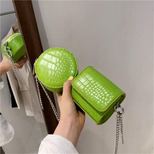 Fancy New Fashion Crocodile Print Mini Chain Single Shoulder Strap Bag PU Make Up Crossbody Chain Bag Set