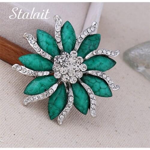 Fashion Vintage Women Brooches Retro Fashion Jewelry Wholesale Alloy Resin Rhinestone Flower Women Brooches FF01006