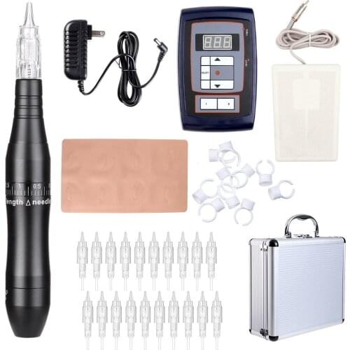 New Rotary Motor Tattoo Machine Set Kit for Eyebrow Eyeliner Lip Semi Permanent Makeup Gun 20 pcs Needle Cartridge