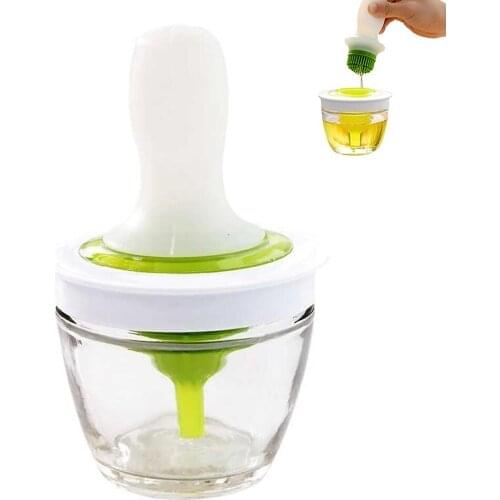 Oil Bottle and Brush Set Silicone Oil Brush Bottle Heat Resistant Barbecue Brush with Glass Oil Container