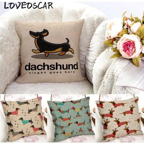 Lovely Cute Green Christmas Santa Cru Happy New Year Dachshund Sausage Hot Dog Cushion Cover 45x45 Pillowcase 50x50 Present