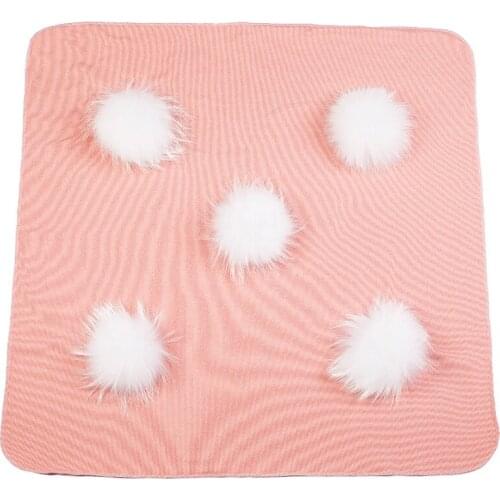 Charm Wood Lovely Baby Flocky Ball Swaddles Newborn Sleeping Wrap Winter Warm Bedding Blanket With 13cm Real Fur Pompom For Kid