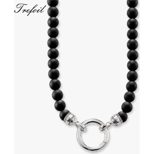 Beads Necklace Obsidian Pendant Carrier, Fashion 925 Sterling Silver Jewelry European Punk Gift For Men Women Boy Girls Collane