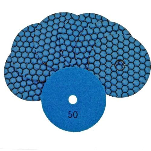 SHDIATOOL 7pcs 100mm #50-1 dry polishing pads For granite marble ceramic 4inch Resin bond diamond flexible Grinding pads