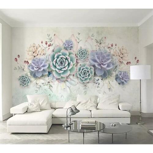Custom wallpaper 3d photo murals small fresh succulents watercolor style 3d stereo tv background wall paper papel de parede обои