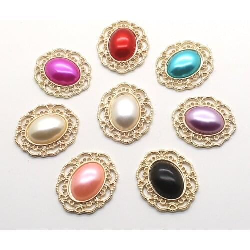 25*30MM Metal Alloy Buttons 10pcs/Lot Oval Man Made Pearl Buttons DIY Sewing Gold Beautiful Decor accessories Wholesale Price