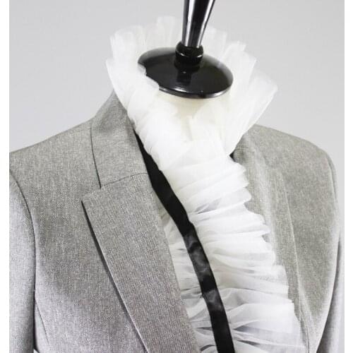 Retro Decorative Ruffled Jabot Fake Collar Ribbon Adjustable Shirt Front Necktie M89E