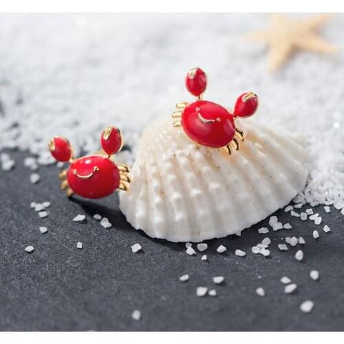 MloveAcc 925 Sterling Silver Cute Tiny Red Crab Stud Earrings for Summer Gifts Women Girl Lady Fine Jewelry Gift