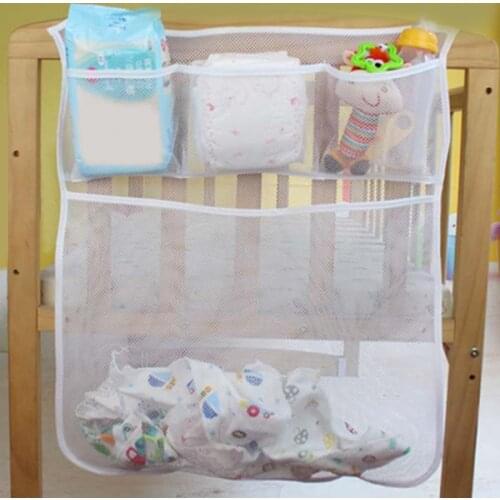 Mesh Bed Hanging Storage Bag Multifunction Baby Crib Nappy Organizer Newborn Toy Diaper Hanging Organizer Storage Pouch