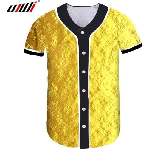 UJWI Hipster 3D Print Metallic Gold Baseball Shirt Men/women Hip-hop Streetwear Short Sleeve Shirt Print Clothes Dropshipping