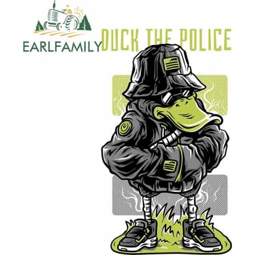 EARLFAMILY 13cm x 7.6cm for Duck The Police Anime Car Stickers Personality Windshield Decal Scratch-Proof Motorcycle Decoration