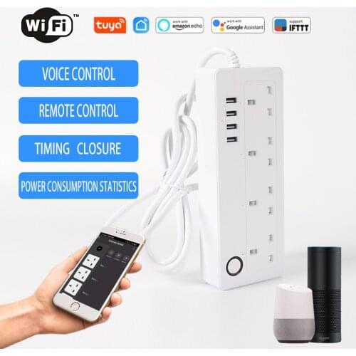 WiFi Smart Metering Power Strip Tuya Smart British Standard High-power Socket Tuya European Smart Sub-control Power Strip