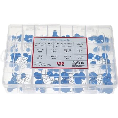150pcs/Box 15value x 10pcs Varistor Resistor Assorted kit 5D471K 7D471K 7D431K 10D471K 10D431K 10D391K 14D471K 14D431K 10D241K