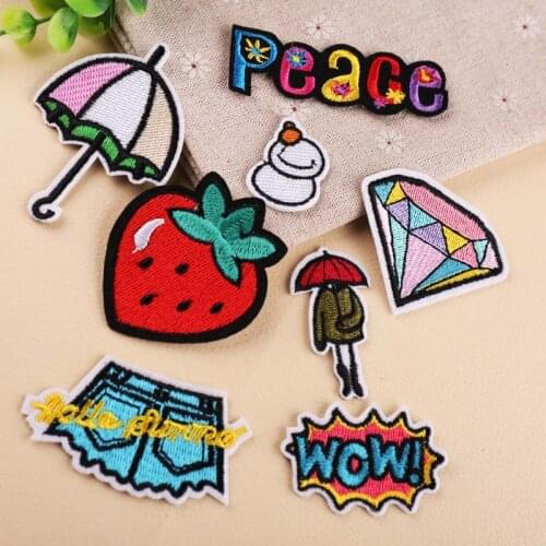 Embroidered Fabric with Trendy New Cute Diamond Strawberry Umbrella DIY Clothing Decorative Patches