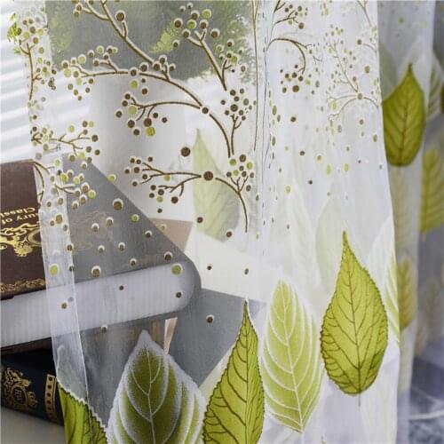 Leaf Printed Sheer Curtains for Bedroom Kitchen Tulle Curtain Panels Home Decorative Window Screen Voile for Living Room
