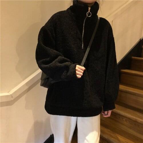 Women Fleece Collared Sweatshirt Winter Jumpers 90s Vintage Aesthetic Plain Hoodies Zipper Sweatshirt Velvet Sweatsuits for Girl