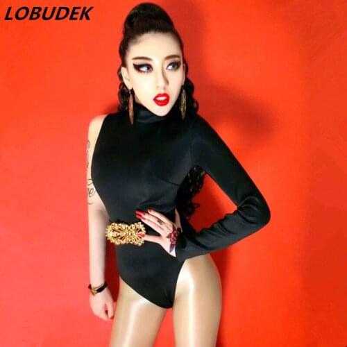 Bar Nightclub Female DJ Singer Dancer Costume One-shoulder Bodysuit Single Shoulder Jumpsuit Jazz Dance Performance Stage Wear