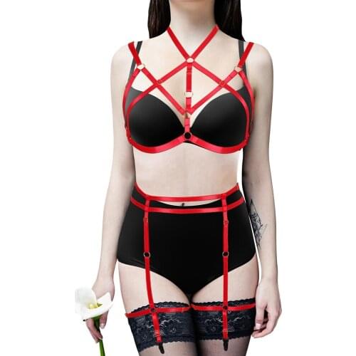Women Goth Sexy Body Harness Backless Bra Belt Chest Cage Fetish Lingerie Suspender Elastic Adjustable Bondage Straps Costumes
