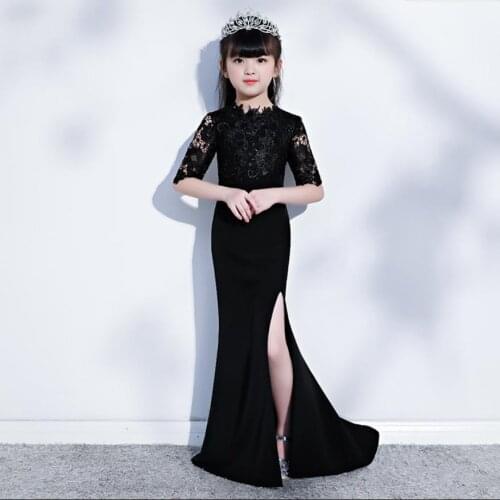 2020 NEW Girls Lace Stiching Elegant Mermaid Dress Children Catwalk Birthday Party Evening Gown Dress For Girls Vestidos Y2914