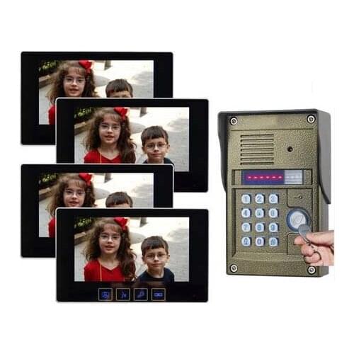 ZHUDELE New Arrival Home Security Intercom System 7"Video Door Phone,700TVL HD Camera,Night vision ID card & Password Unlock 1V4