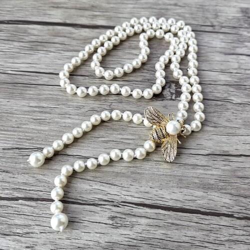 1Pcs New Design Bee charm zircon CZ Micro pave Pendant,Natural Shell Pearl Beads tassel Women Fashion Jewelry Necklace NK530