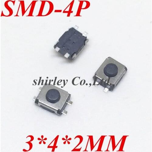 10pcs SMD 3 * 4 * 2MM Micro button 3X4X2 tact switch 4 pin little turtle single shrapnel temperature 3X4X2MM