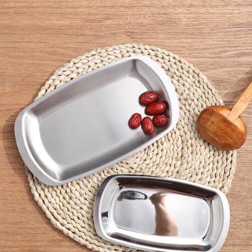 2pcs Stainless steel Silver Dinner Plates Rectangle Baking Pans Dessert Snack Dishes Christmas Restaurant Cutler Bar Supply