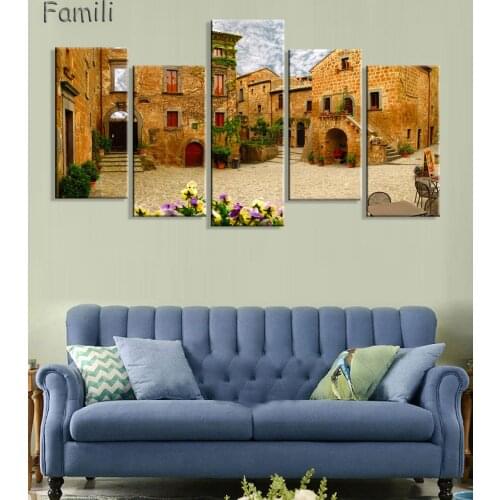 5Panel Tuscany Italy fields hills trees sunrise morning nature landscape living room home wall art decor poster,quadro decorativ