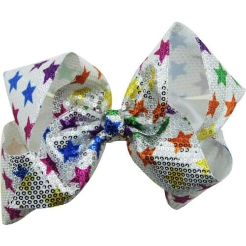 50pcs Free shipping JoJoSiwa Kids Girls Teens Signature Collection Large Sequins Star Bow Cool Hairbow