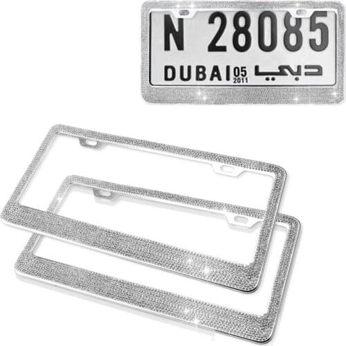 Car Crystal Diamond Bling Metal License Plate Frame Tag Glitter Rhinestone Stainless Steel For Honda Civic VW golf 6 7 8