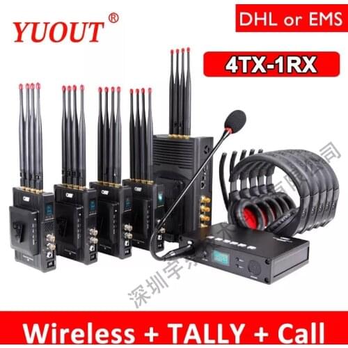 Wireless Video transmission 4TX 1RX TALLY call in HDMI SDI wireless three-in-one picture transmission 1640FT HDMI SDI Wireless