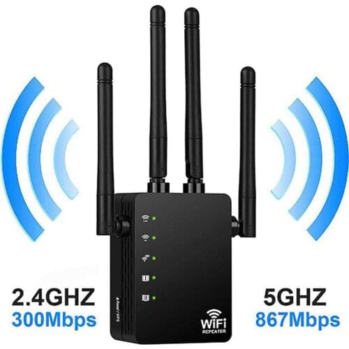 Wireless Wifi Repeater Router 1200Mbps Dual-Band 2.4/5G 4Antenna Wi-Fi Range Extender Wi-Fi Routers Home Network Home Supplies