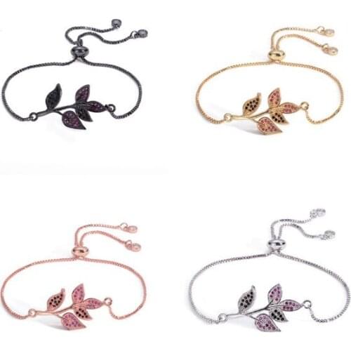 Fan crystal micro pave cz zircon cubic zirconia Bracelet Pull Adjustable silicone Charm Snake Chain Copper Jewelry h453f