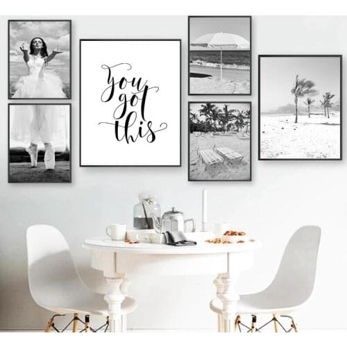 Nordic Sea View Decorative Canvas Painting Black and White Personality Girl Picture Home Wall Decoration Art Printing Poster