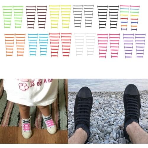 16 Pieces Elastic Silicone Shoelaces No Tie Shoe Laces Unisex