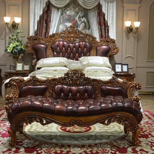 European solid wood carved double queen bed villa master bedroom American luxury wedding bed