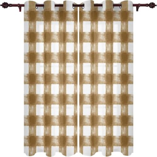Idyllic Brown Watercolor Lattice Window Curtains Kitchen Bedroom Drapes Home Decor Luxury Curtains for Living Room