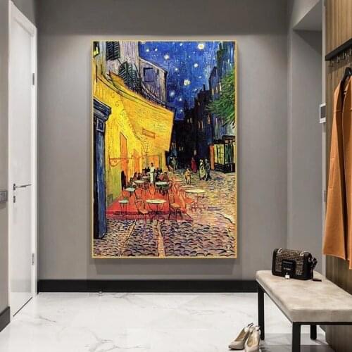 Van Gogh Cafe Terrace At Night Wall Art Canvas Painting Nordic Posters and Prints Wall Pictures for Living Bedroom Decoration