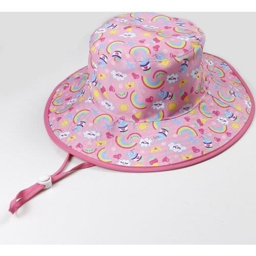 Summer Hat Girl Sun Beach Wide Brim String Caps Pink Rainbow UV Protection Outdoor Accessory For Baby Toddlers Swimming